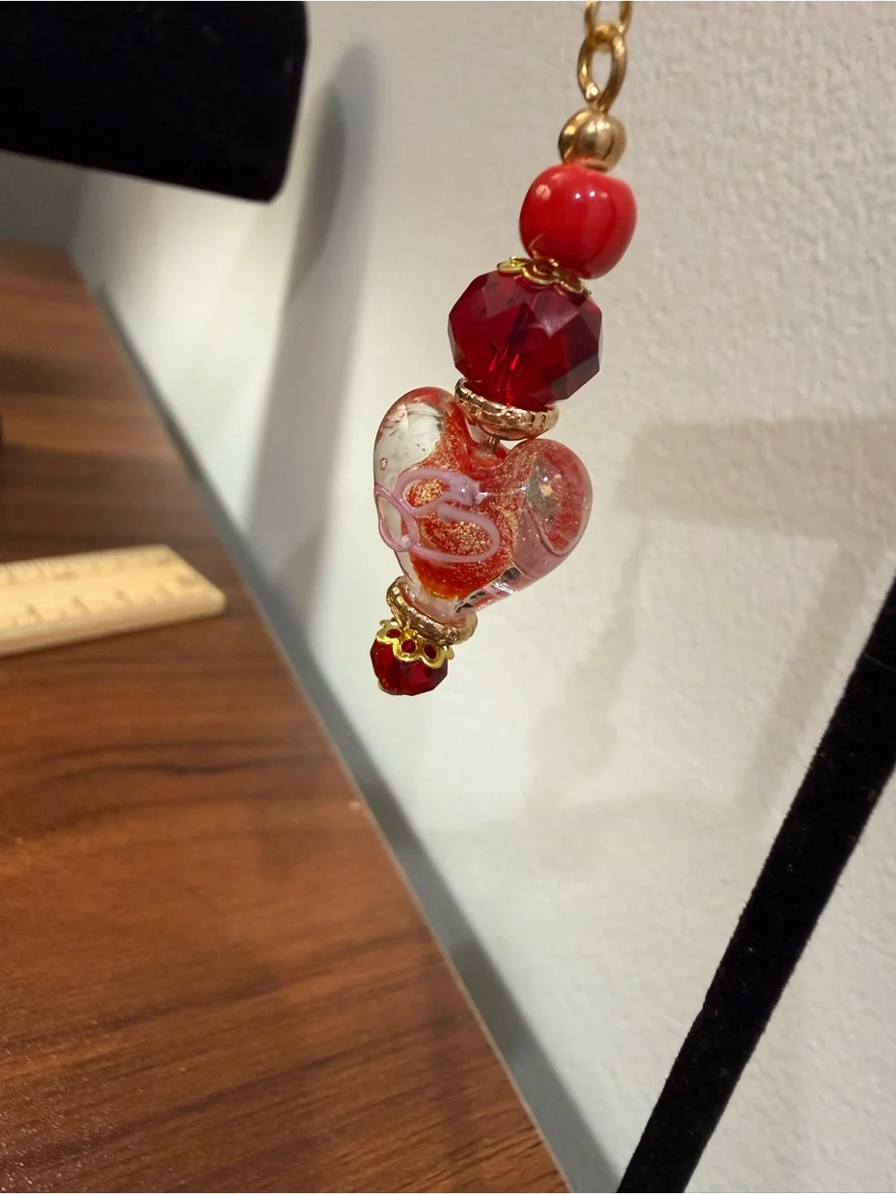 Red and Gold Heart Glass Drop Earrings